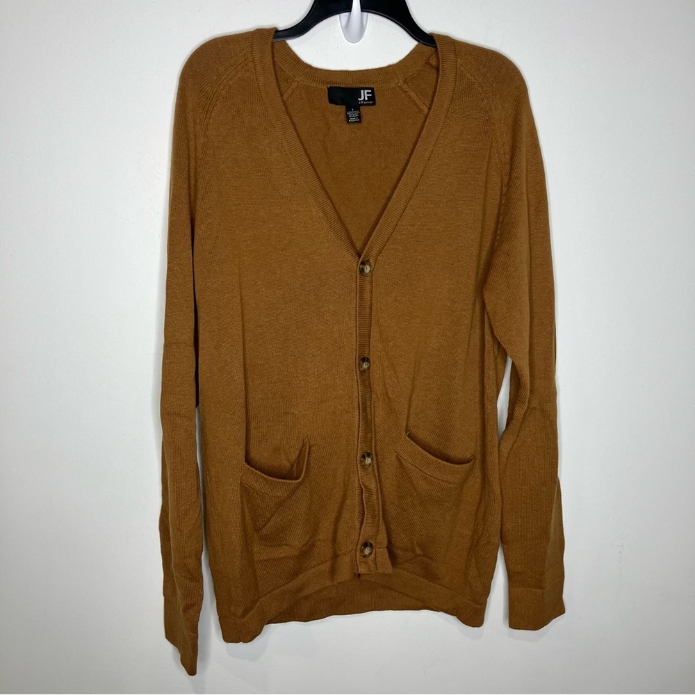 JF J. Ferrar brown cardigan sweater button‎ front pockets large trendy casual
